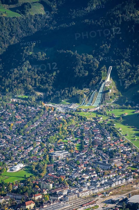 View over Garmisch-Partenkirchen with ski jump
