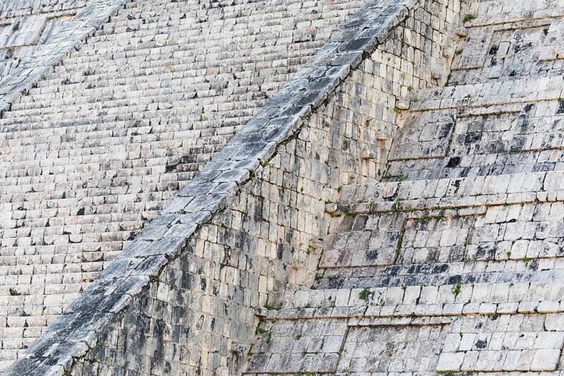 Abstract of the steps of the mayan el castillo pyramid at the archaeological site in chichen itza