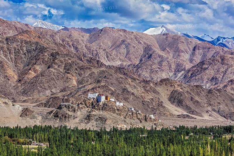 Thiksey gompa and Himalayas. Ladakh