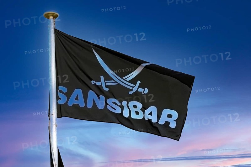Flag of the cult restaurant Sansibar in the dunes of Ratum