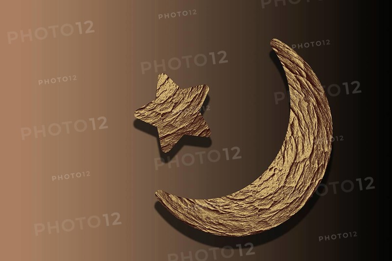 Crescent moon and star. Holy month Ramadan Kareem. Eid Mubarak