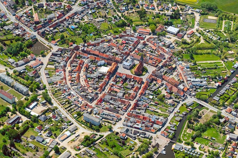 Aerial view of the Peene town of Neukalen
