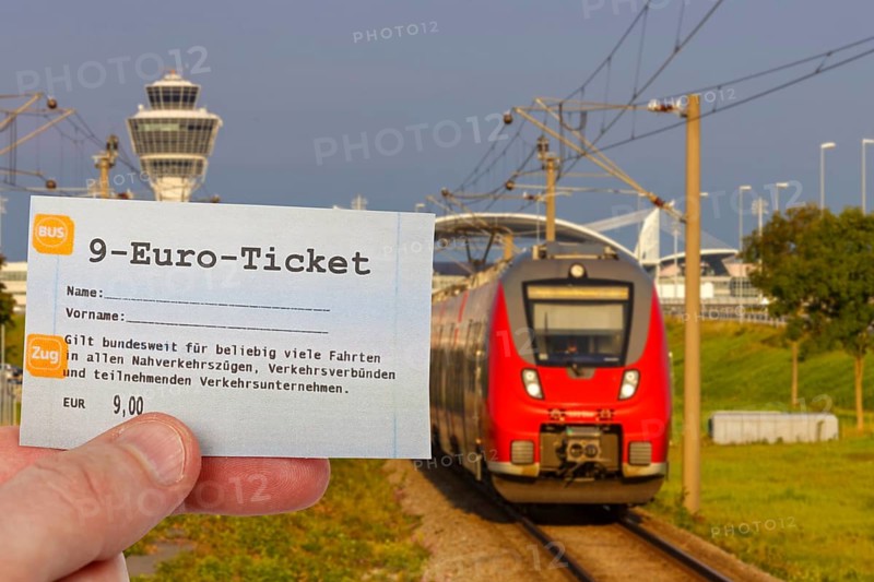 9-euro ticket with regional train Regional train photo montage in Munich