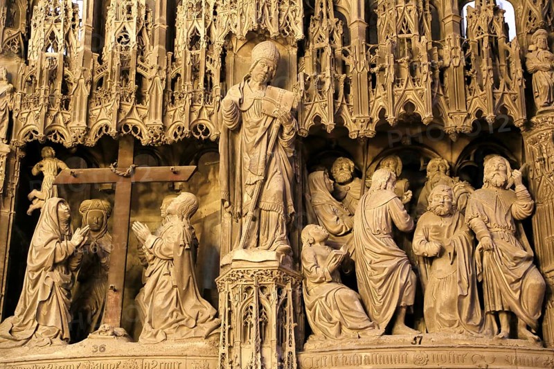 Stone sculptures Scenes from the Life of Jesus and Mary on the choir screen of Notre Dame of Chartres Cathedral