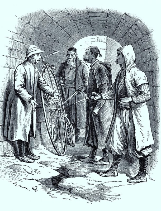 Travelling on a penny-farthing