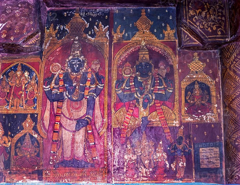 Murals in Varadaraja Perumal temple wall in Kancheepuram Tamil Nadu