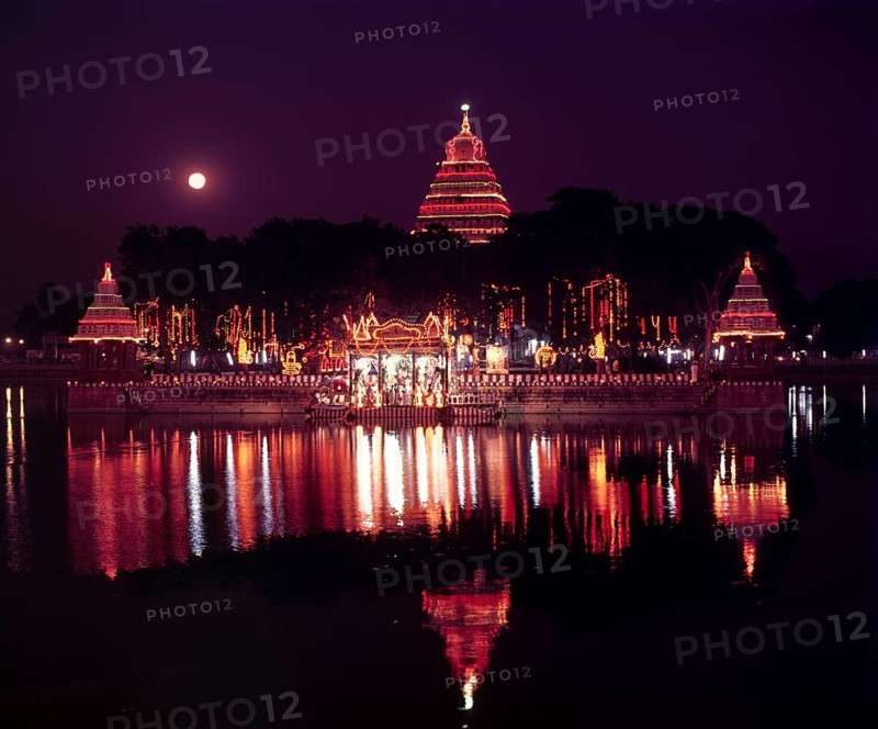 Illuminated Mariamman Teppakulam or Vandiyur tank during Float festival in Madurai