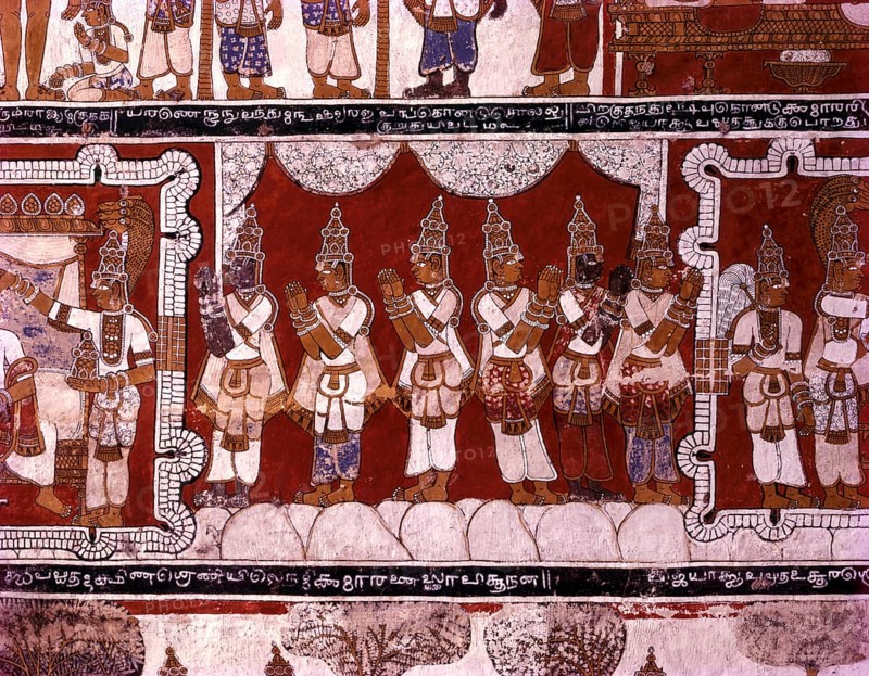 17th century murals on ceiling in Digambar Jain temple at Tirupparuttikunram