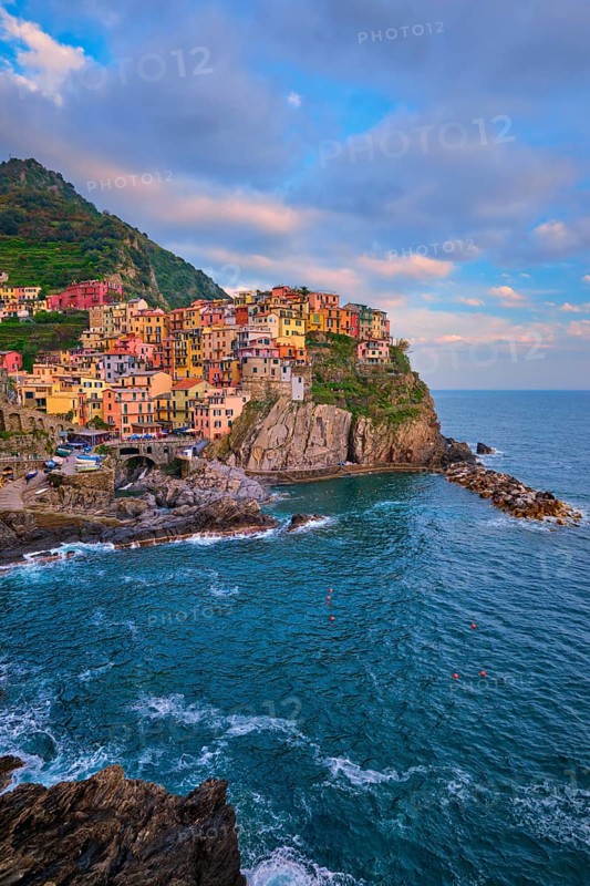 Manarola village popular european italian tourist destination in Cinque Terre National Park UNESCO World Heritage Site