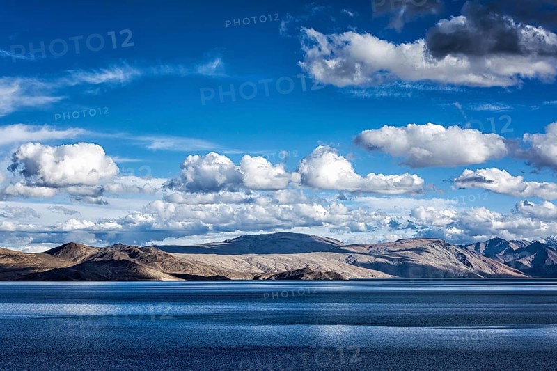 Himalayan mountain lake Tso Moriri in Himalayas. Korzok