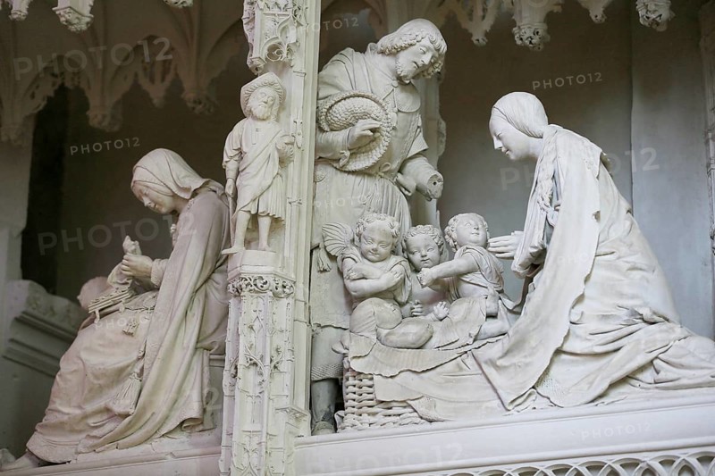 Stone sculptures Scenes from the Life of Jesus and Mary on the choir screen of Notre Dame of Chartres Cathedral