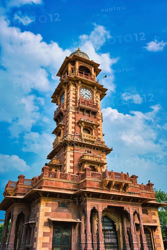 Clock tower Ghanta Ghar local landmark in blue sky. Jodhpur