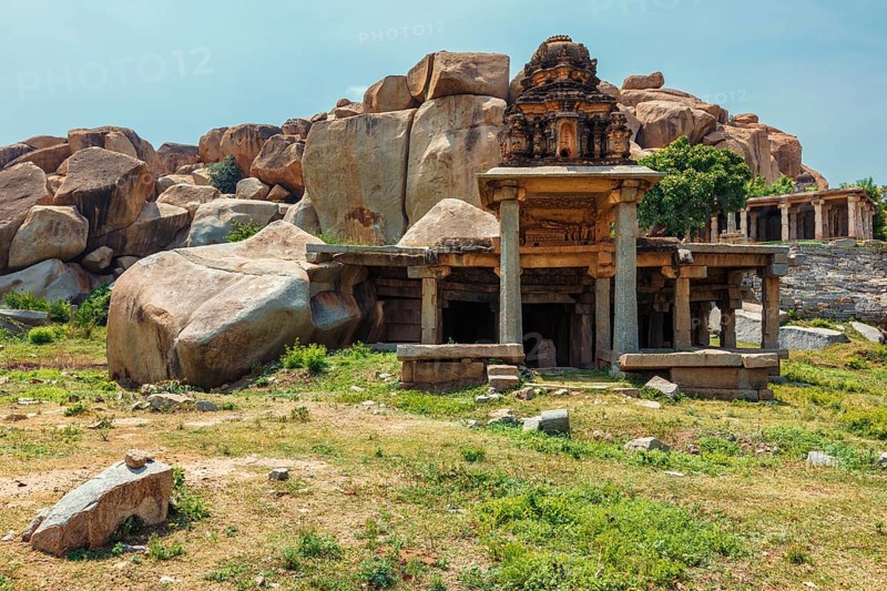 Ancient Vijayanagara Empire civilization ruins of Hampi now famous tourist attraction. Sule Bazaar
