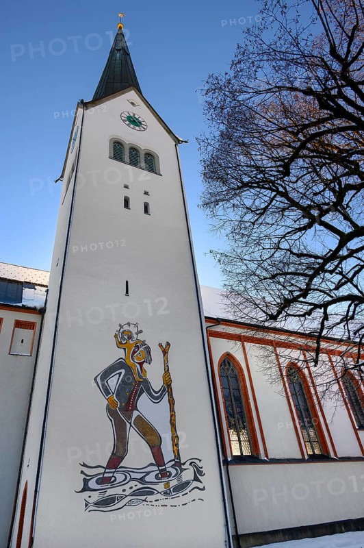 Church steeple with painting