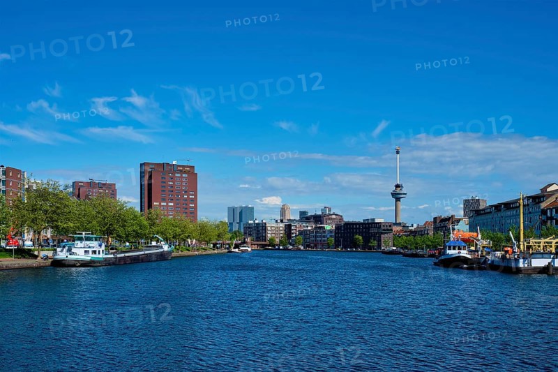 View of Rotterdam cityscape with Euromast observation tower. Rotterdam