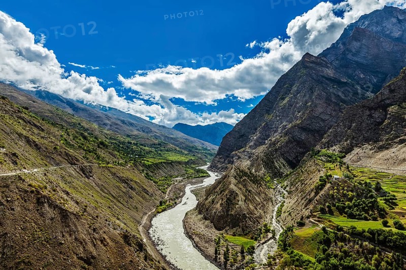Chandra River in Himalayas and road