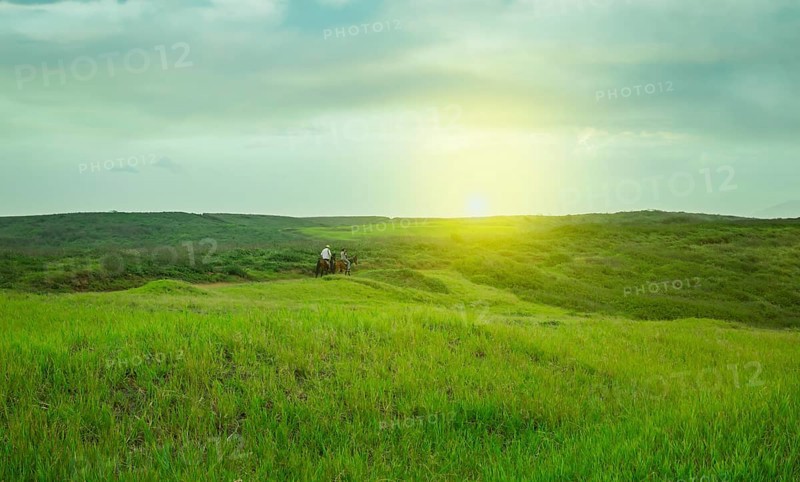 Two people riding in the field