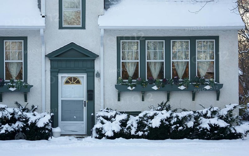 Majestic home facade on a blustery winter day