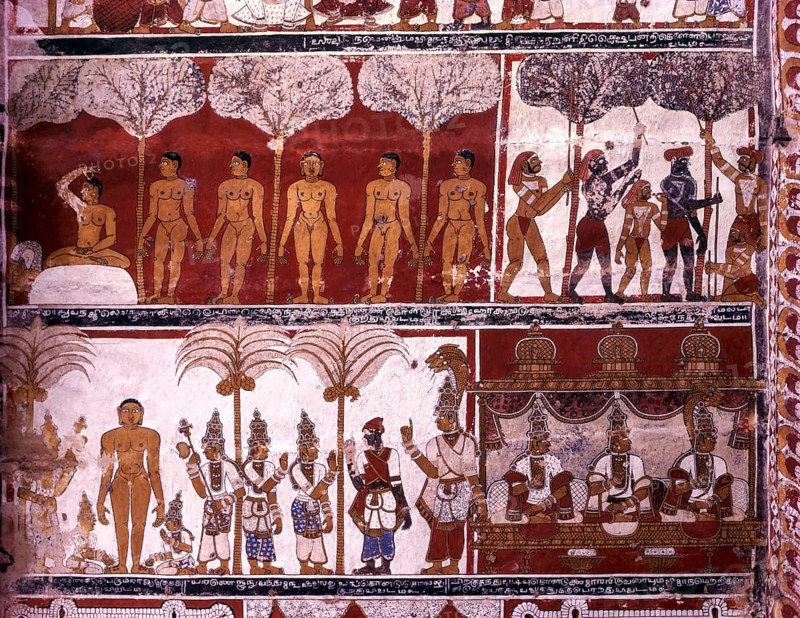 17th century murals on ceiling in Digambar Jain temple at Tirupparuttikunram