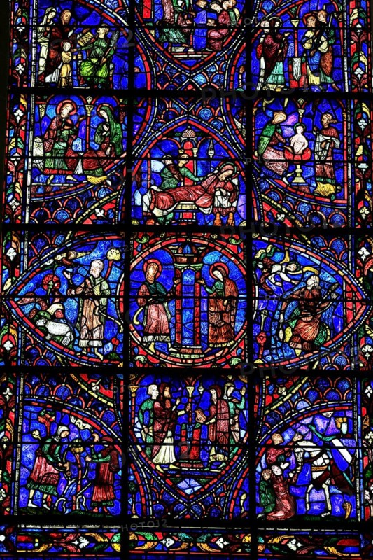 Leaded glass window in Notre Dame Cathedral of Chartres