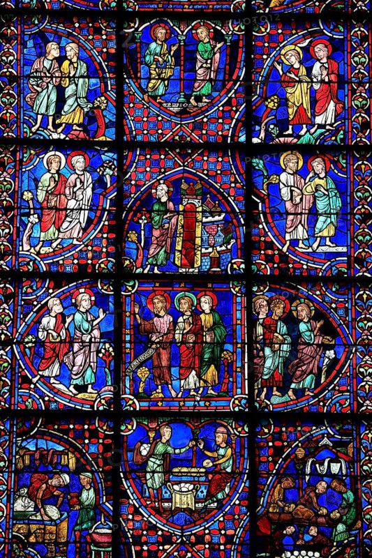 Leaded glass window in Notre Dame Cathedral of Chartres