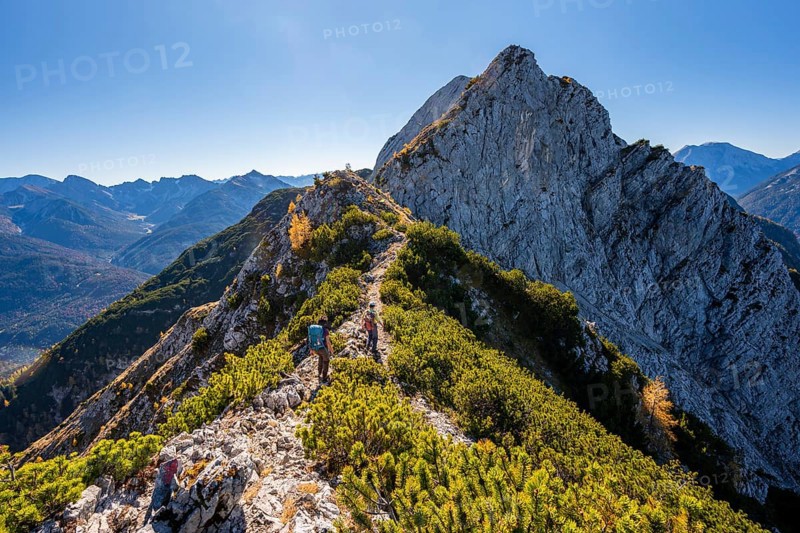 Hiking along a mountain ridge