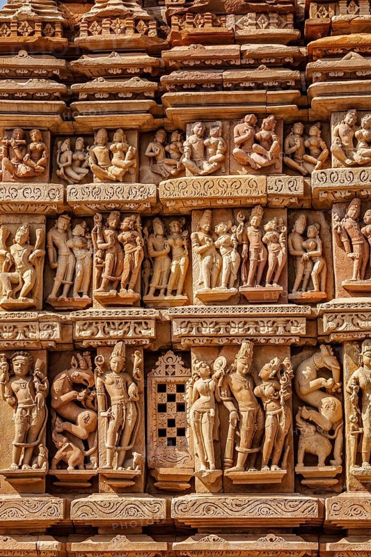 Stone carving bas relief sculptures on Vaman Temple