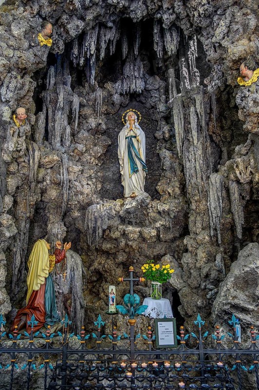 Lourdes Chapel from 1895 with statue of the Virgin Mary in grotto