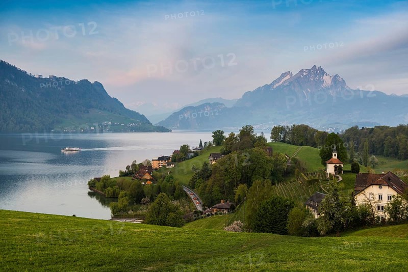 Panorama with lake and mountains