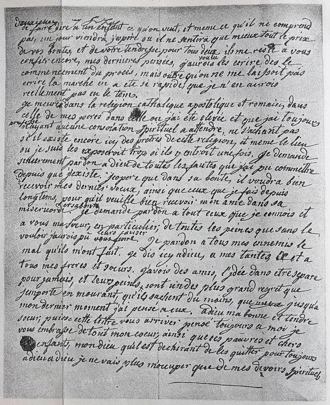 The Last Letter of Queen Maria Antoinette