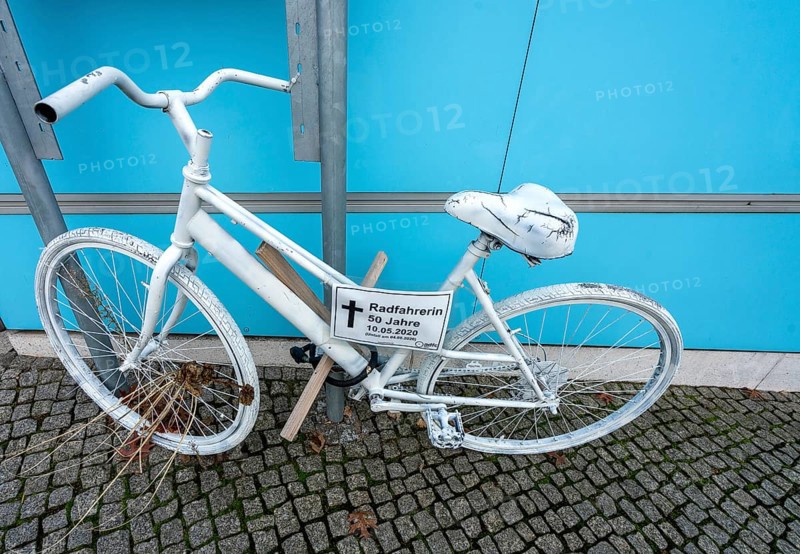 White bicycle serves as a reminder for road traffic victims