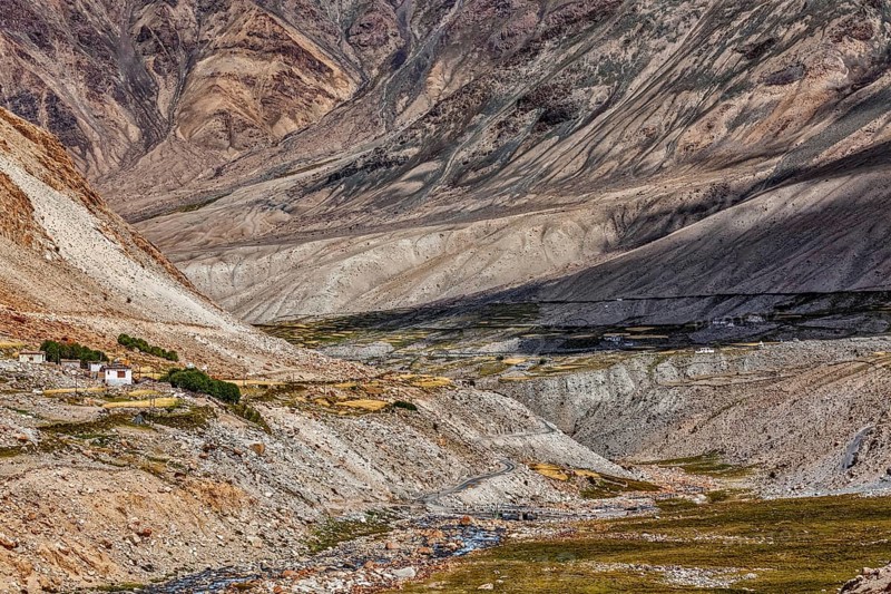 Kardung village in Himalayas mountains near Kardung La Pass