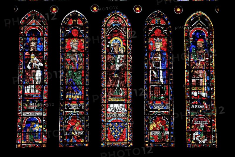 Leaded glass window of the north transept in Notre Dame of Chartres Cathedral
