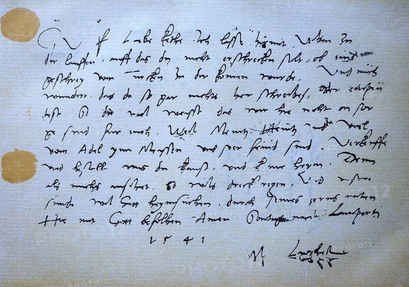 Ein eigenhaendiger Brief von Martin Luther an seine Hausfrau Katharina vom 18. September 1541