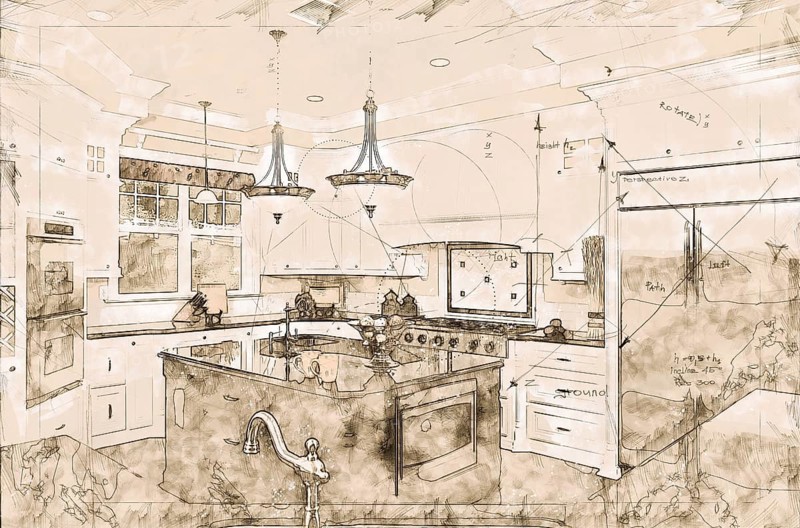 Beautiful custom kitchen concept design drawing