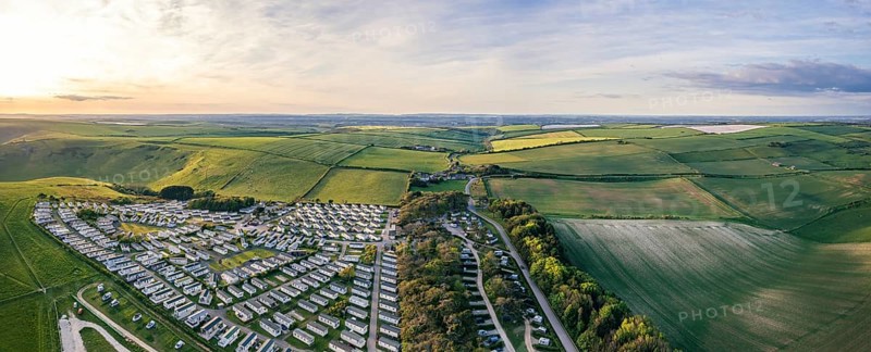 Panorama over Durdle Door Holiday Park and Jurassic Coast and Clifs