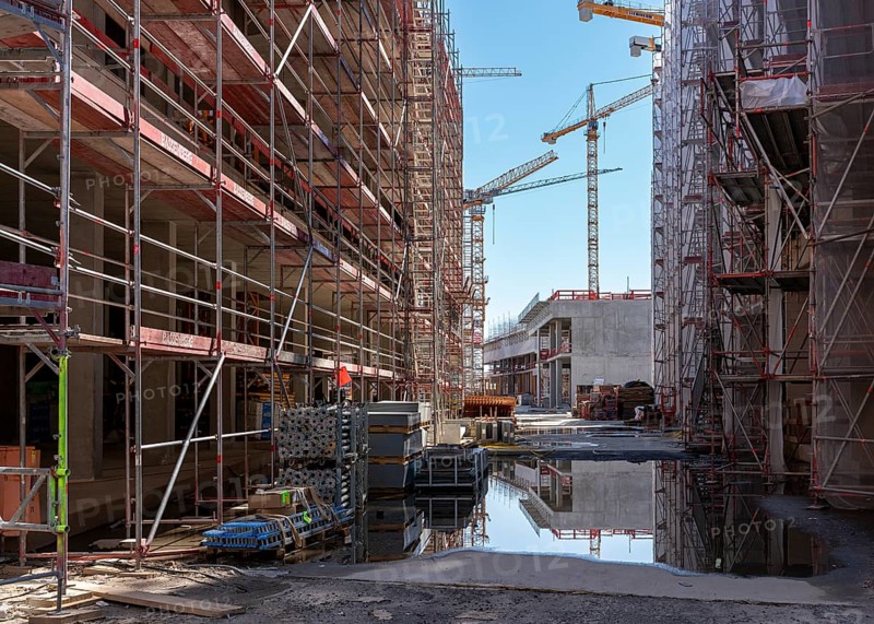 Major construction site at Ueberseequartier and Hafencity
