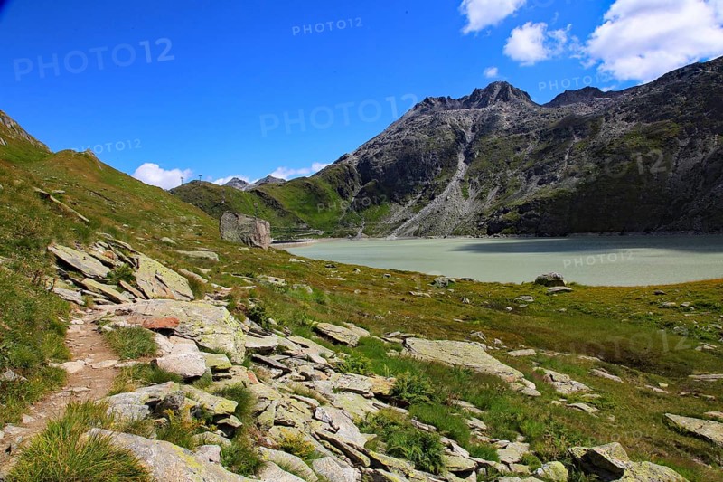 Lake Oberaar with mountain panorama
