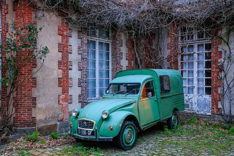 Vintage Citroen 2CV duck in a courtyard