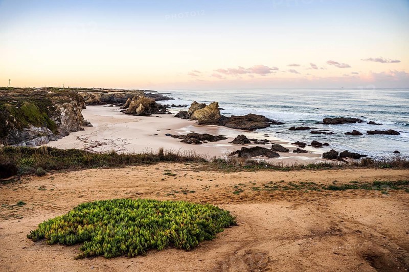 Beautiful landscape and seascape with rock formation in Samoqueira Beach
