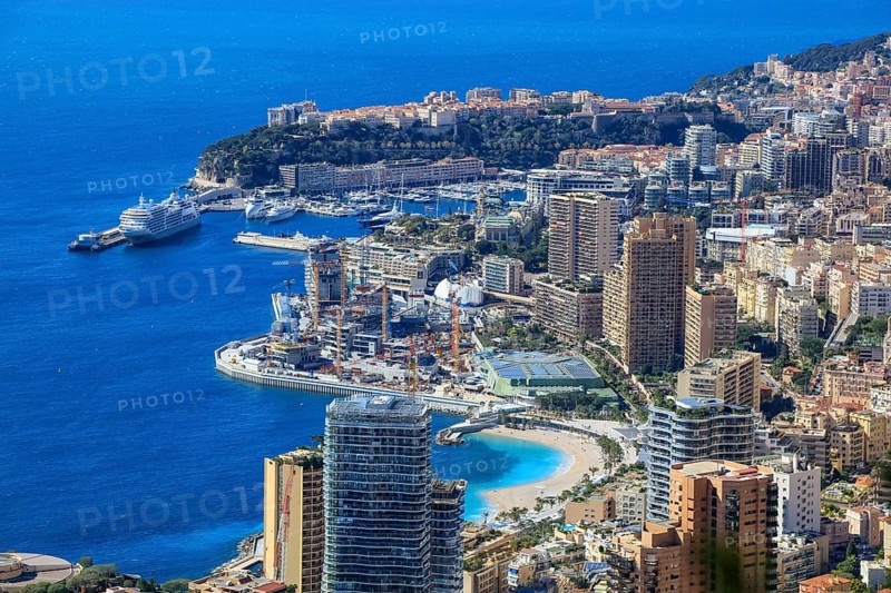 Principality of Monaco with in the centre large construction site of the new district Mareterra