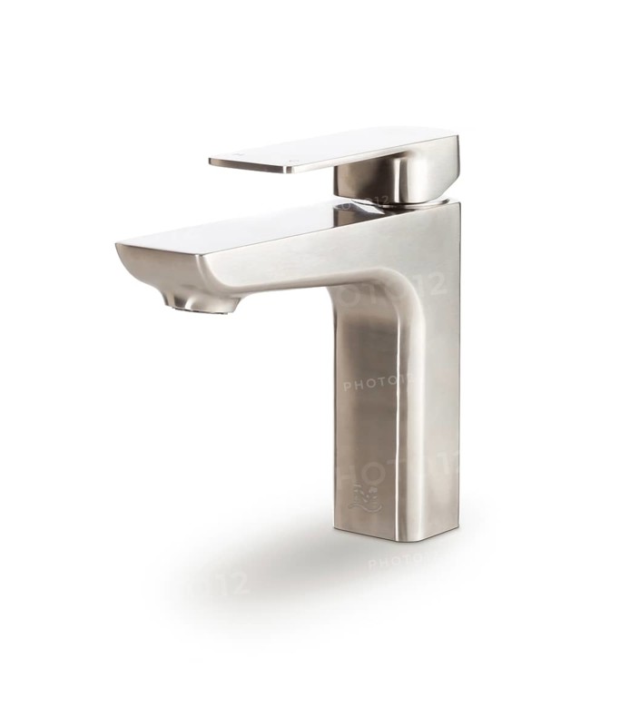 Custom stainless steel faucet isolated on a white background