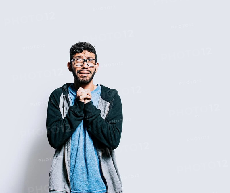 Person pleading with hands together isolated. distressed man asking for a favor