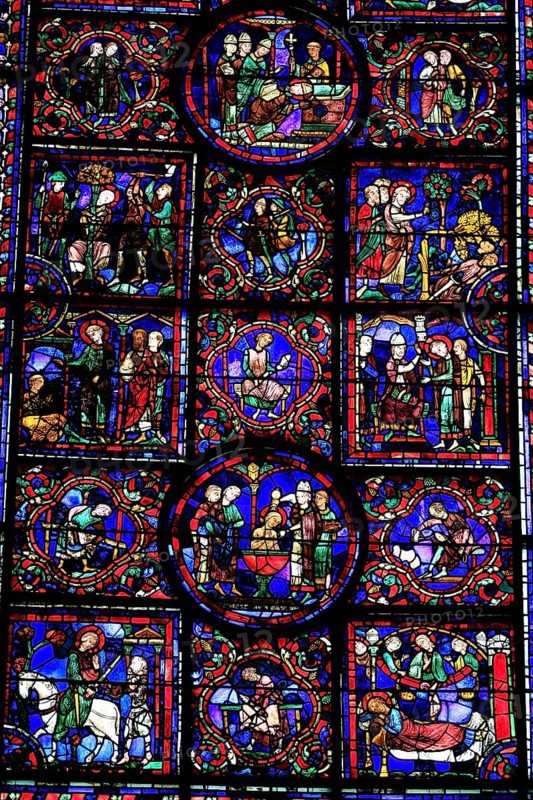 Leaded glass window in Notre Dame Cathedral of Chartres