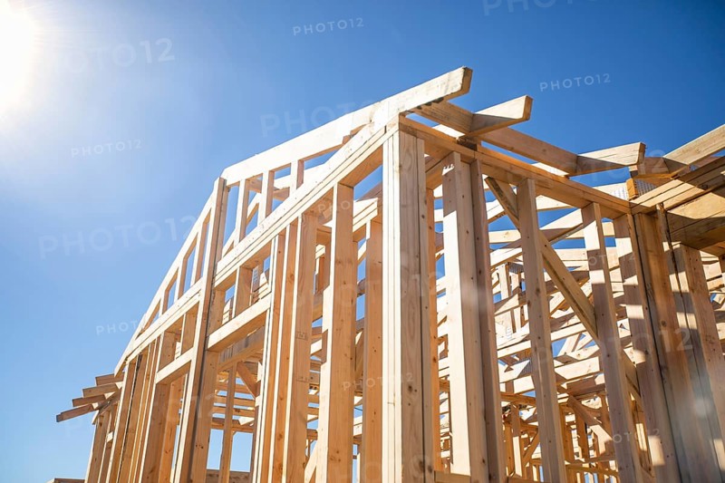 Wood home framing abstract at construction site