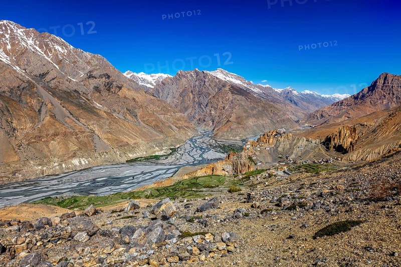 Dhankar Monastery and village in Himalayas