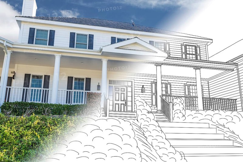 Beautiful custom house drawing and photo combination on a white background