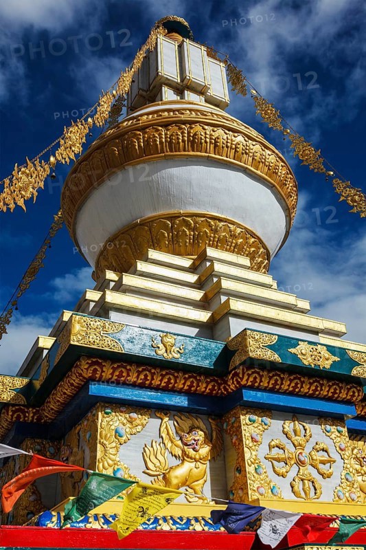 Buddhist gompa with prayer flags. Tabo monastery