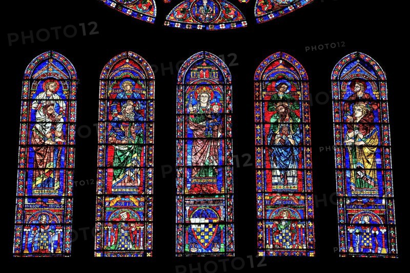 Leaded glass window of the south transept in Notre Dame Cathedral of Chartres