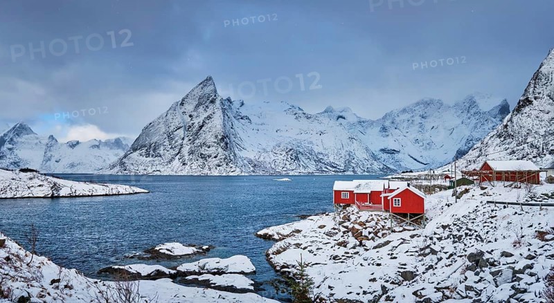Panorama of Iconic Hamnoy fishing village on Lofoten Islands